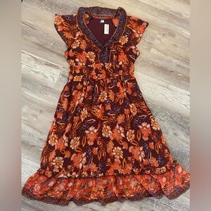 Old Navy Flutter-Sleeve Floral Dress Ruffled V-neck Smocked Waist Woman's Size L